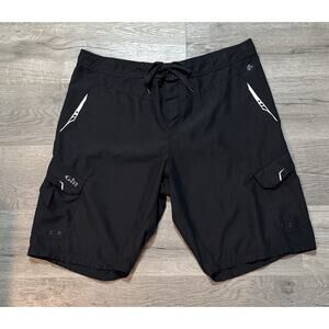 Gill Men’s Sailing Board Shorts Cargo Black Sz 42 Swim Tie UPF 50+